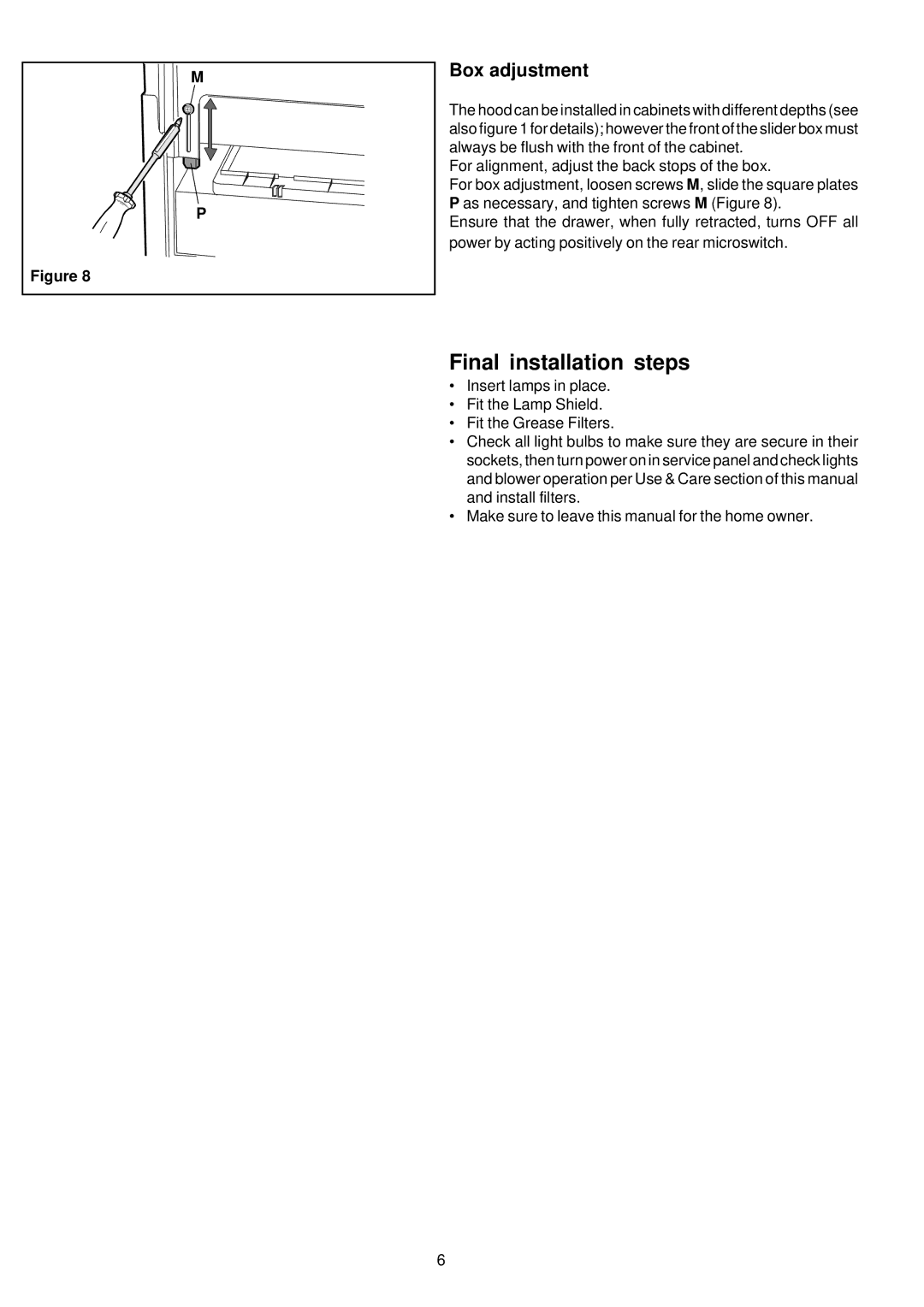 Kenyon B81200 Series manual Final installation steps, Box adjustment 