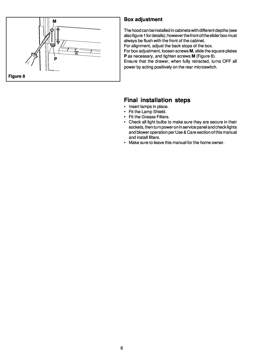 Kenyon B81200 Series manual Final installation steps, Box adjustment 