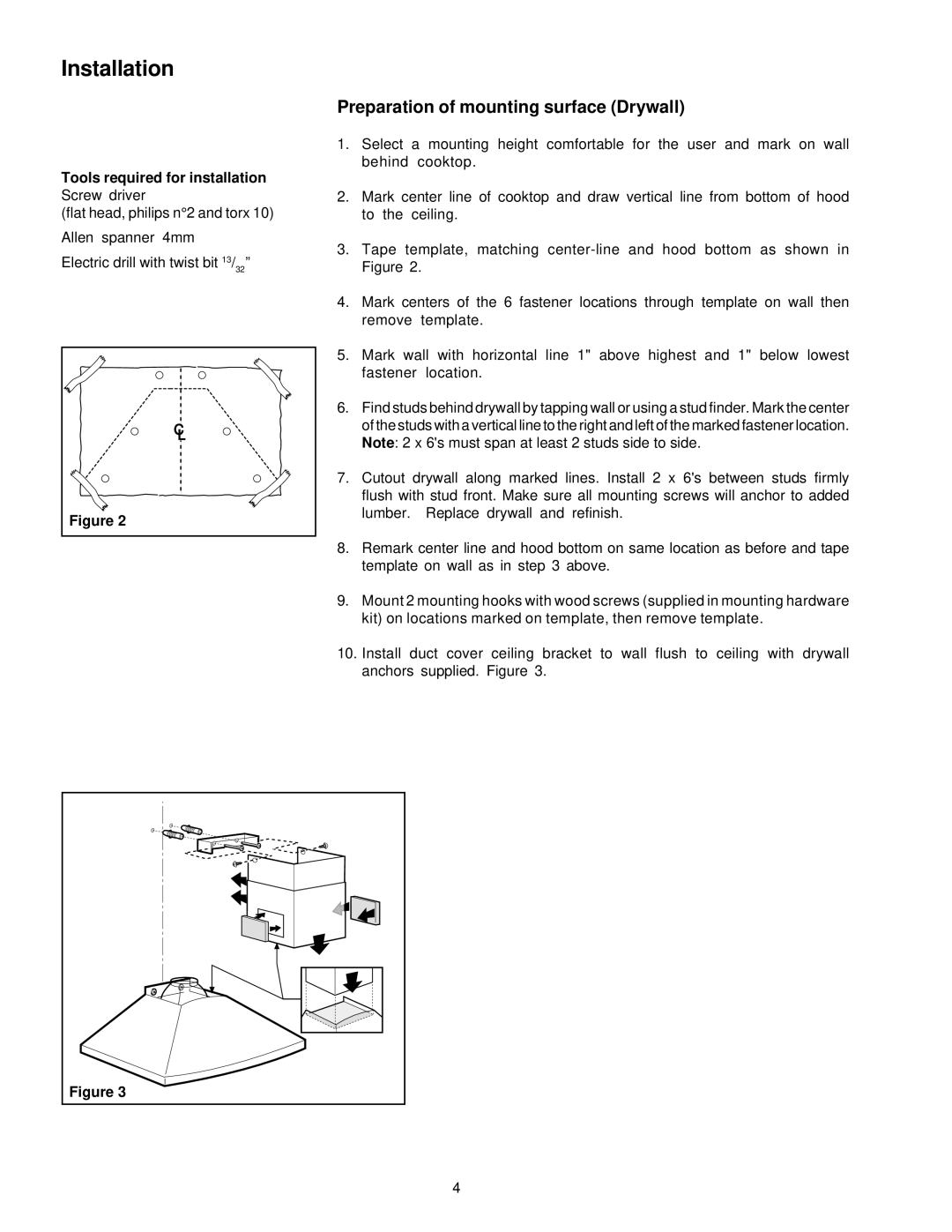 Kenyon B83222, B83212, B83221, B83211, B83223, B83213 manual Preparation of mounting surface Drywall 