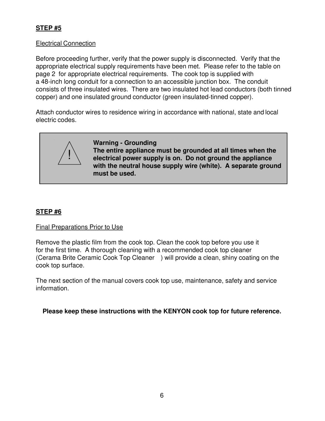 Kenyon UL/C-UL instruction manual Step #5, Step #6 