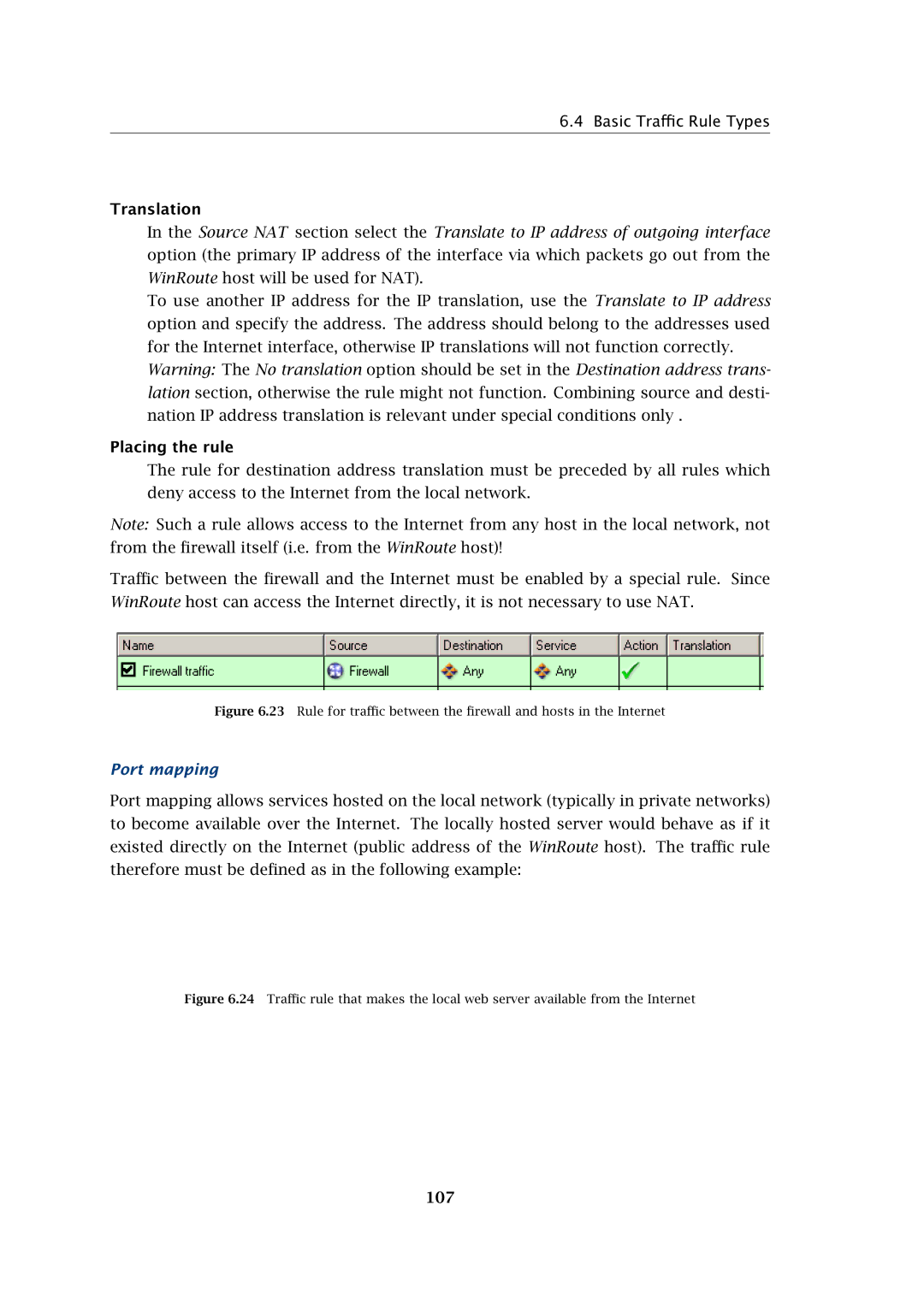 Kerio Tech Firewall6 manual Translation, Placing the rule, Port mapping, 107 