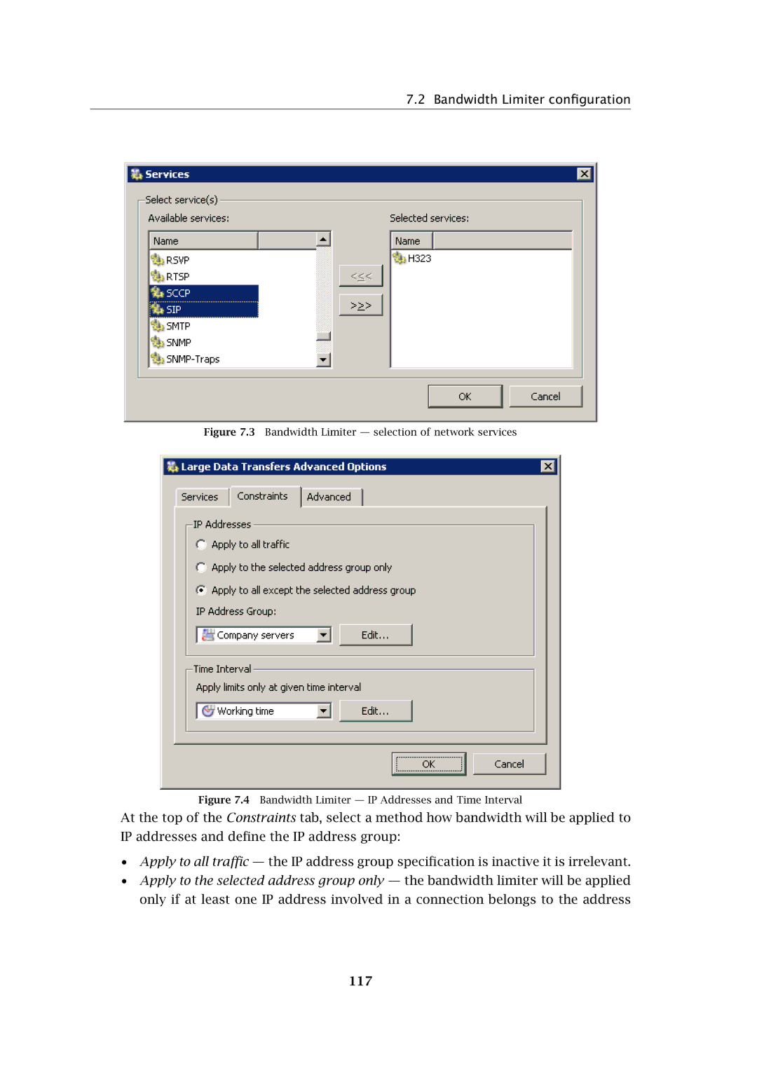 Kerio Tech Firewall6 manual 117, Bandwidth Limiter selection of network services 