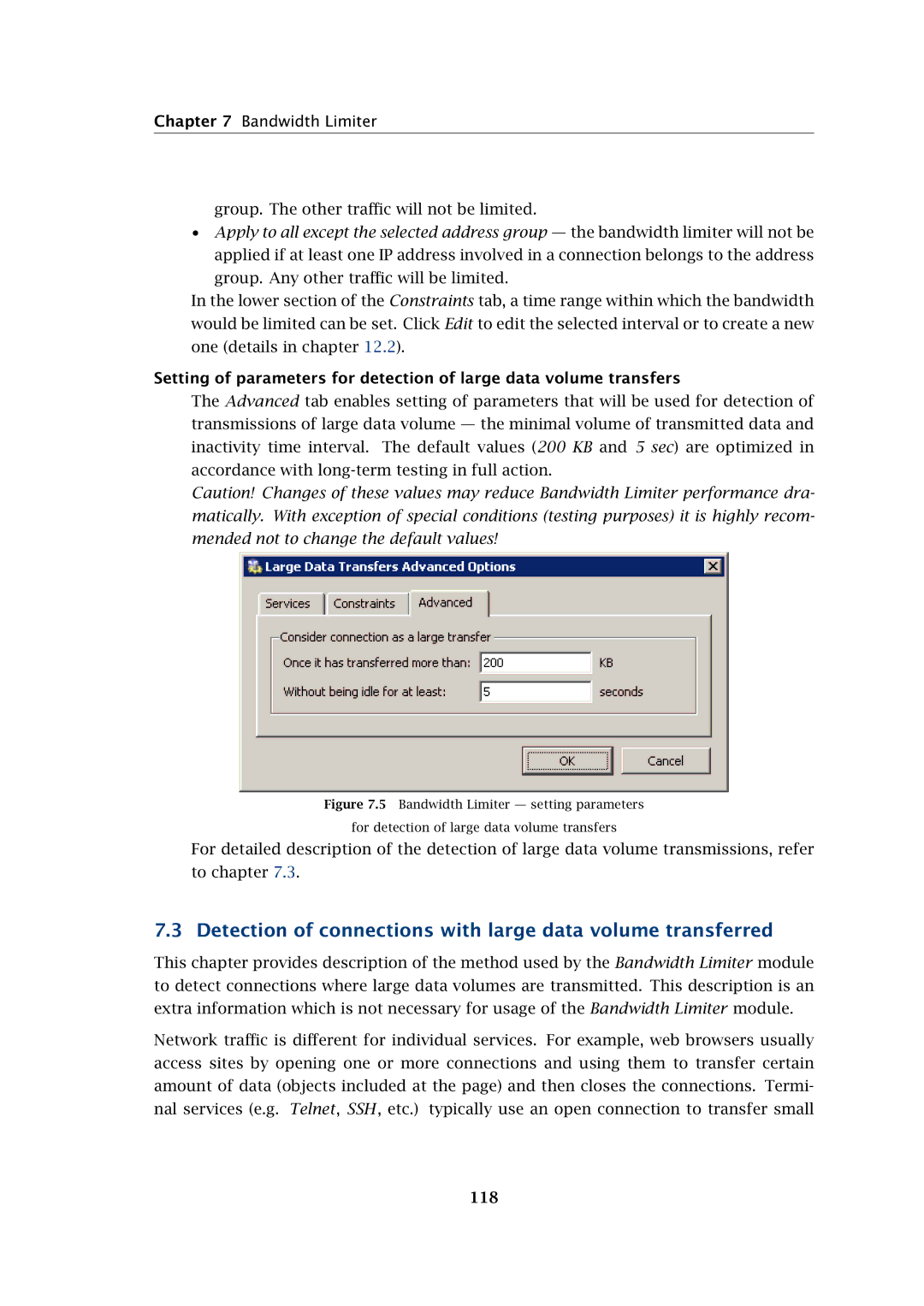 Kerio Tech Firewall6 manual Detection of connections with large data volume transferred, 118 