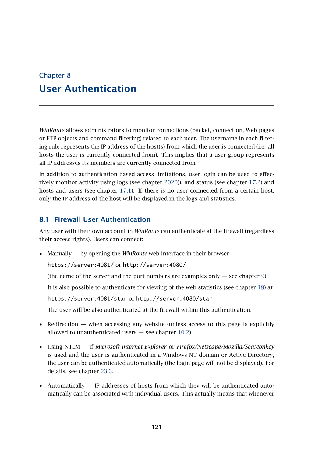 Kerio Tech Firewall6 manual Firewall User Authentication, 121 