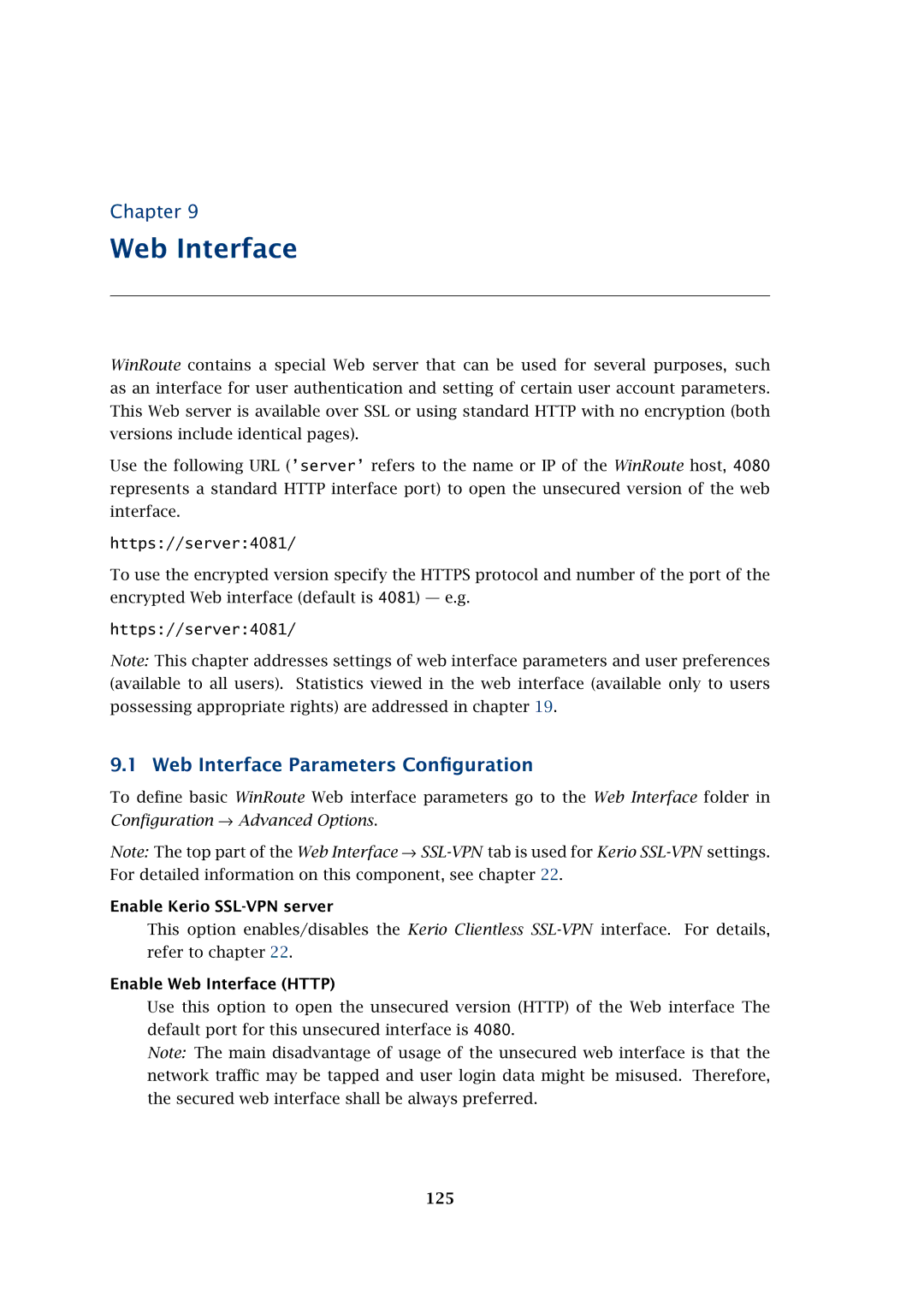 Kerio Tech Firewall6 Web Interface Parameters Conﬁguration, Enable Kerio SSL-VPN server, Enable Web Interface Http 