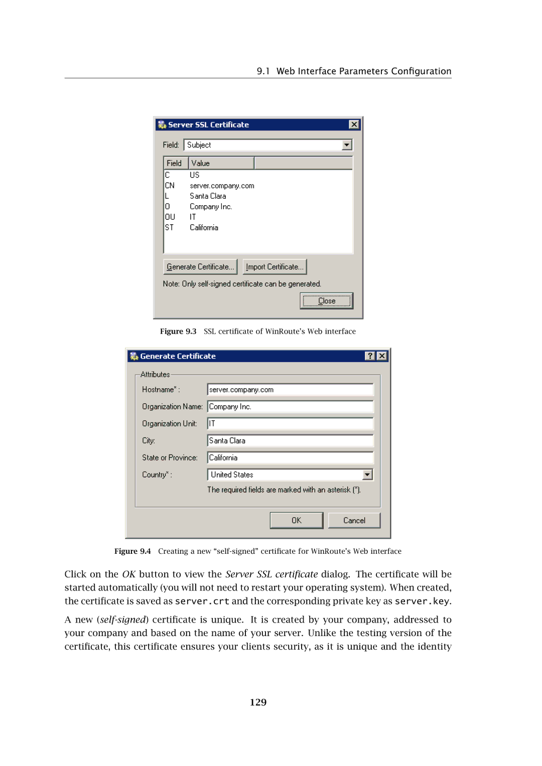 Kerio Tech Firewall6 manual 129, SSL certiﬁcate of WinRoute’s Web interface 