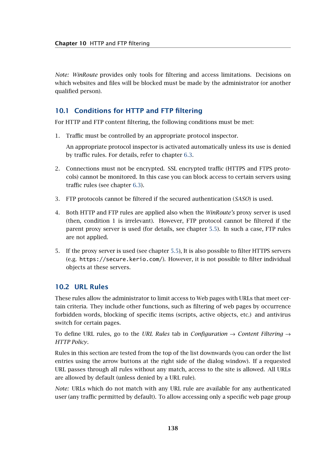 Kerio Tech Firewall6 manual Conditions for Http and FTP ﬁltering, URL Rules, 138 