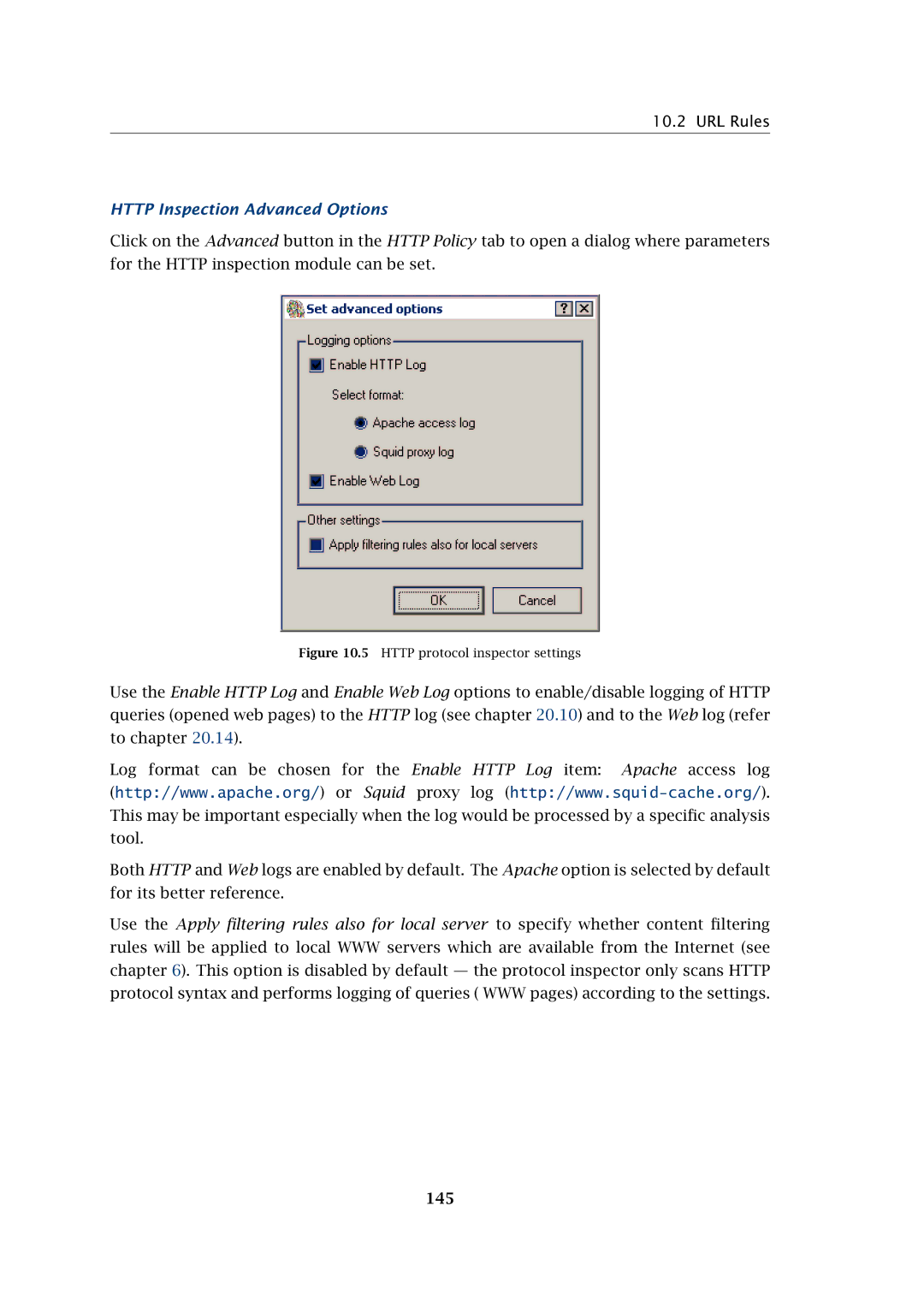 Kerio Tech Firewall6 manual Http Inspection Advanced Options, 145 