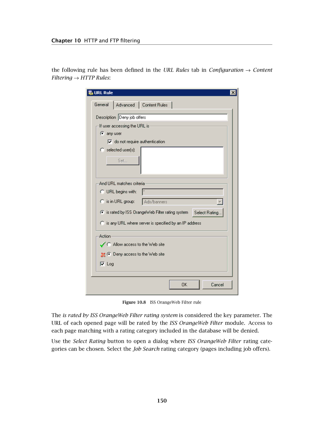 Kerio Tech Firewall6 manual 150, ISS OrangeWeb Filter rule 