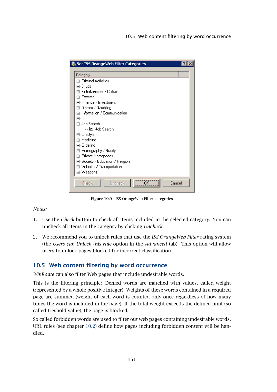 Kerio Tech Firewall6 manual Web content ﬁltering by word occurrence, 151 