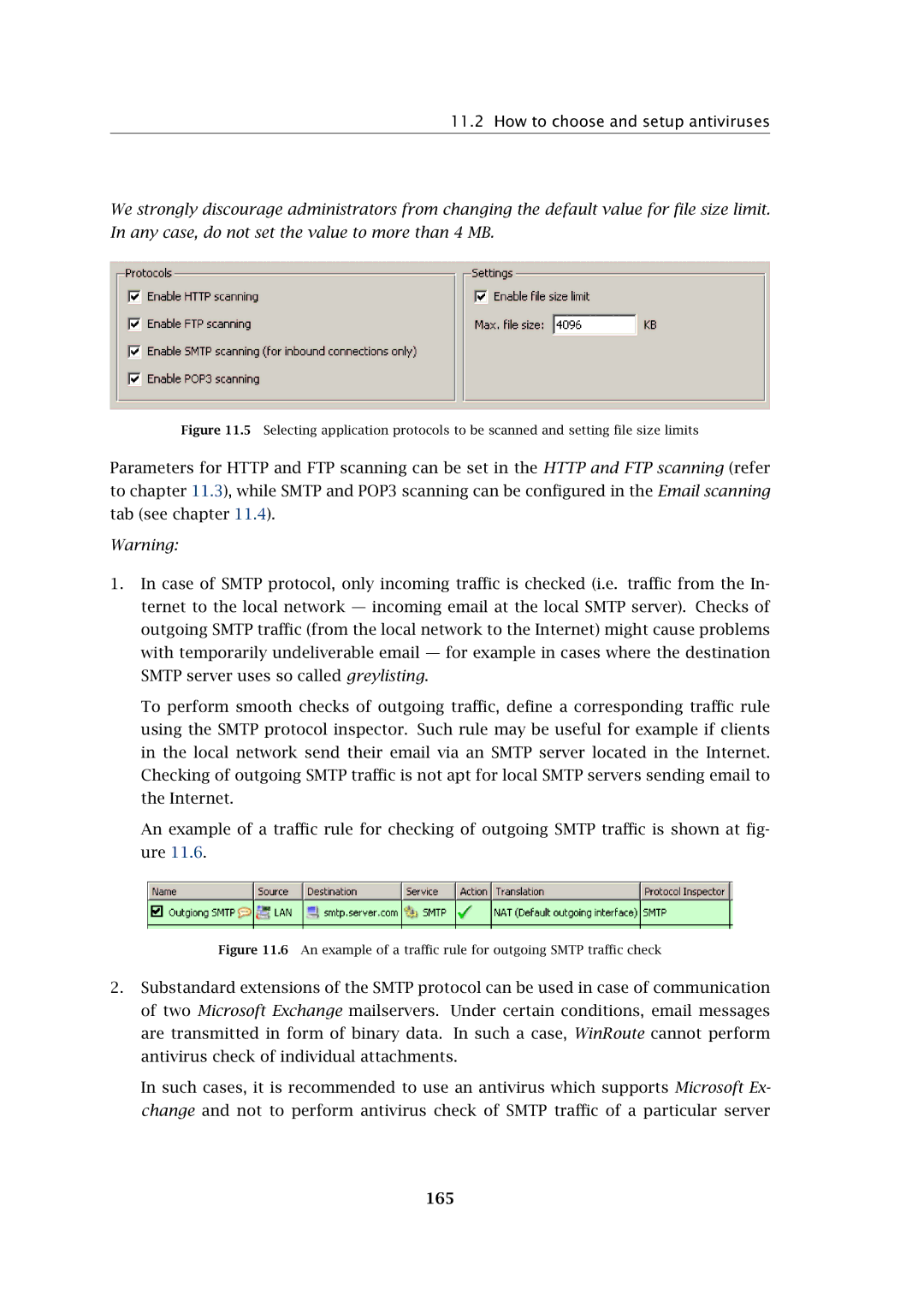 Kerio Tech Firewall6 manual 165, An example of a traﬃc rule for outgoing Smtp traﬃc check 