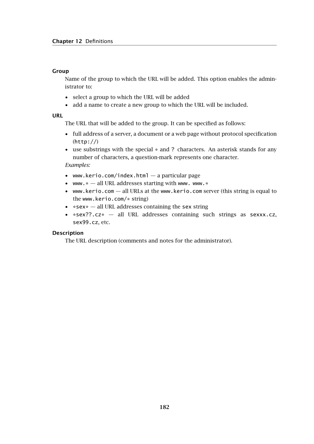 Kerio Tech Firewall6 manual Deﬁnitions Group, 182 