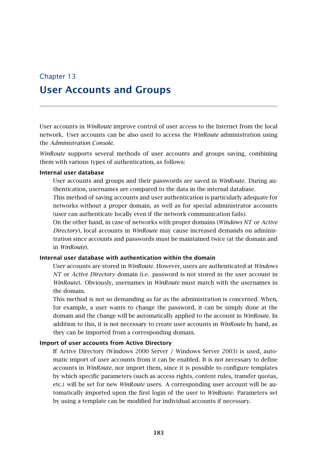 Kerio Tech Firewall6 User Accounts and Groups, Internal user database, Import of user accounts from Active Directory, 183 