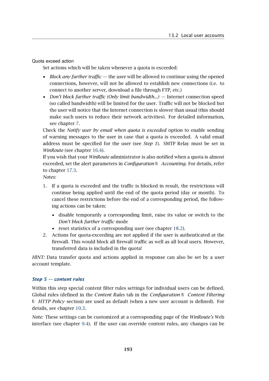 Kerio Tech Firewall6 manual Quota exceed action, Content rules, 193 