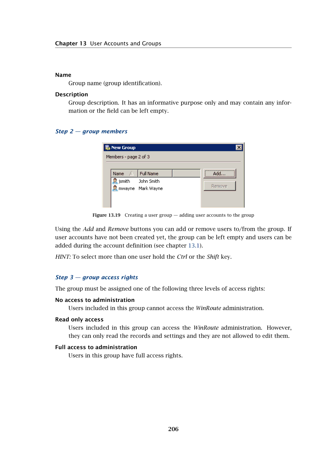 Kerio Tech Firewall6 manual Group members, Group access rights, Read only access, 206 