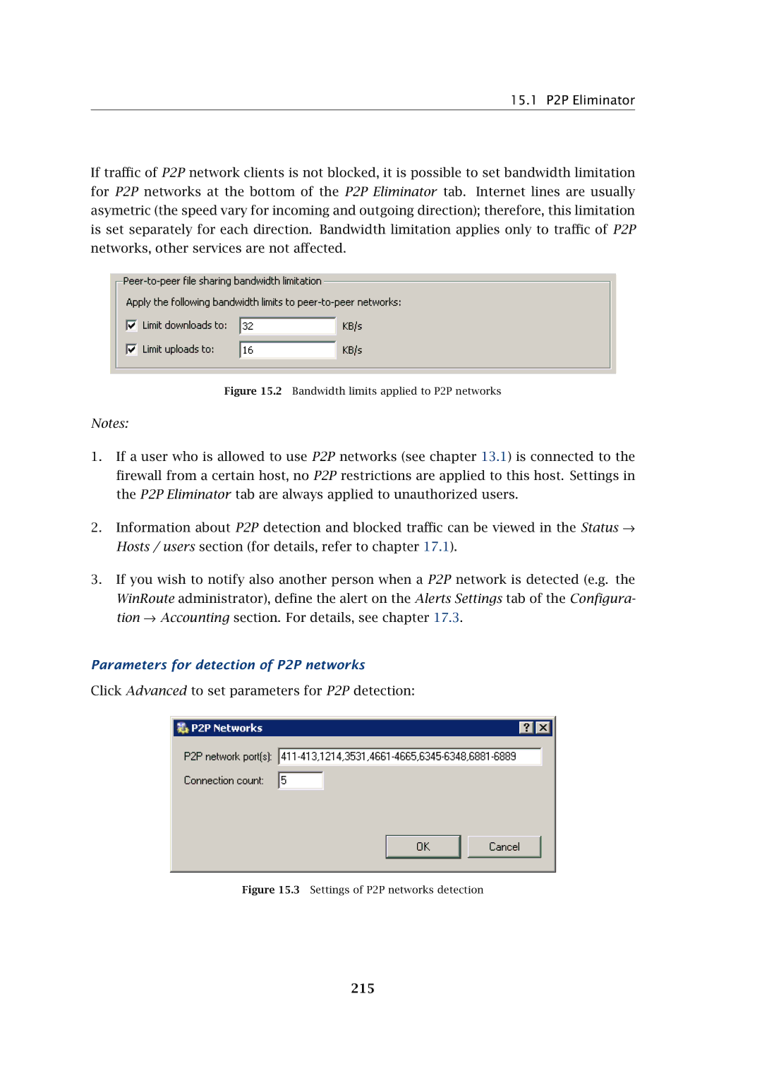 Kerio Tech Firewall6 manual 15.1 P2P Eliminator, Parameters for detection of P2P networks, 215 