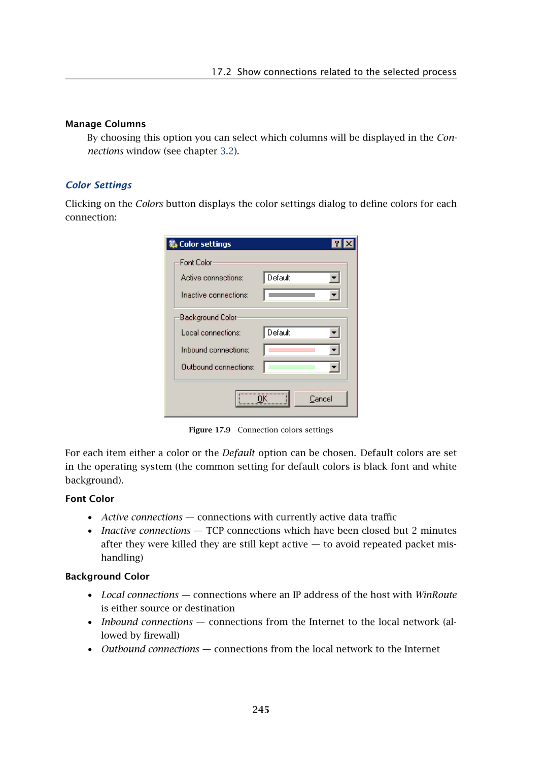 Kerio Tech Firewall6 manual Color Settings, Font Color, Background Color, 245 