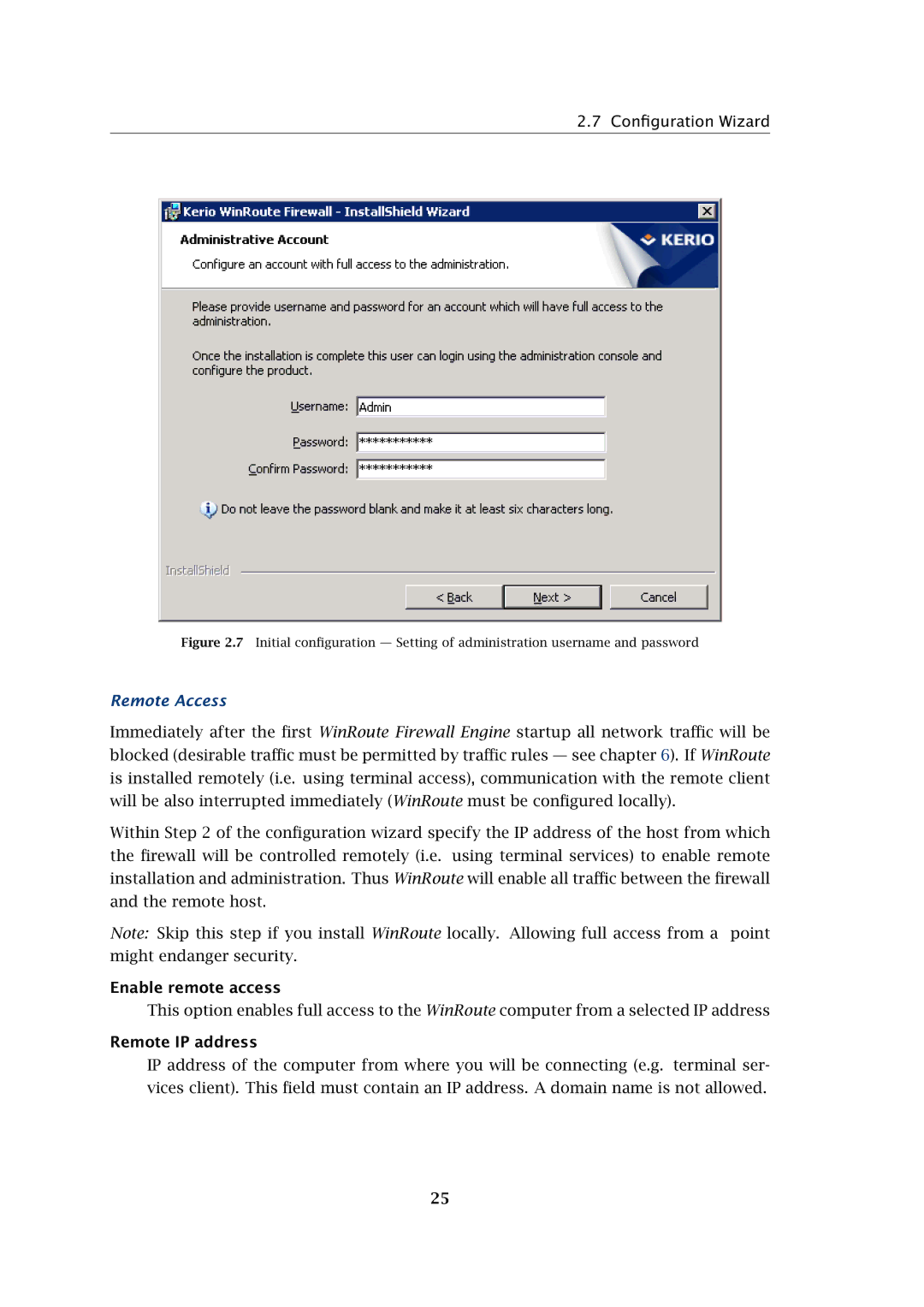 Kerio Tech Firewall6 manual Remote Access, Enable remote access, Remote IP address 