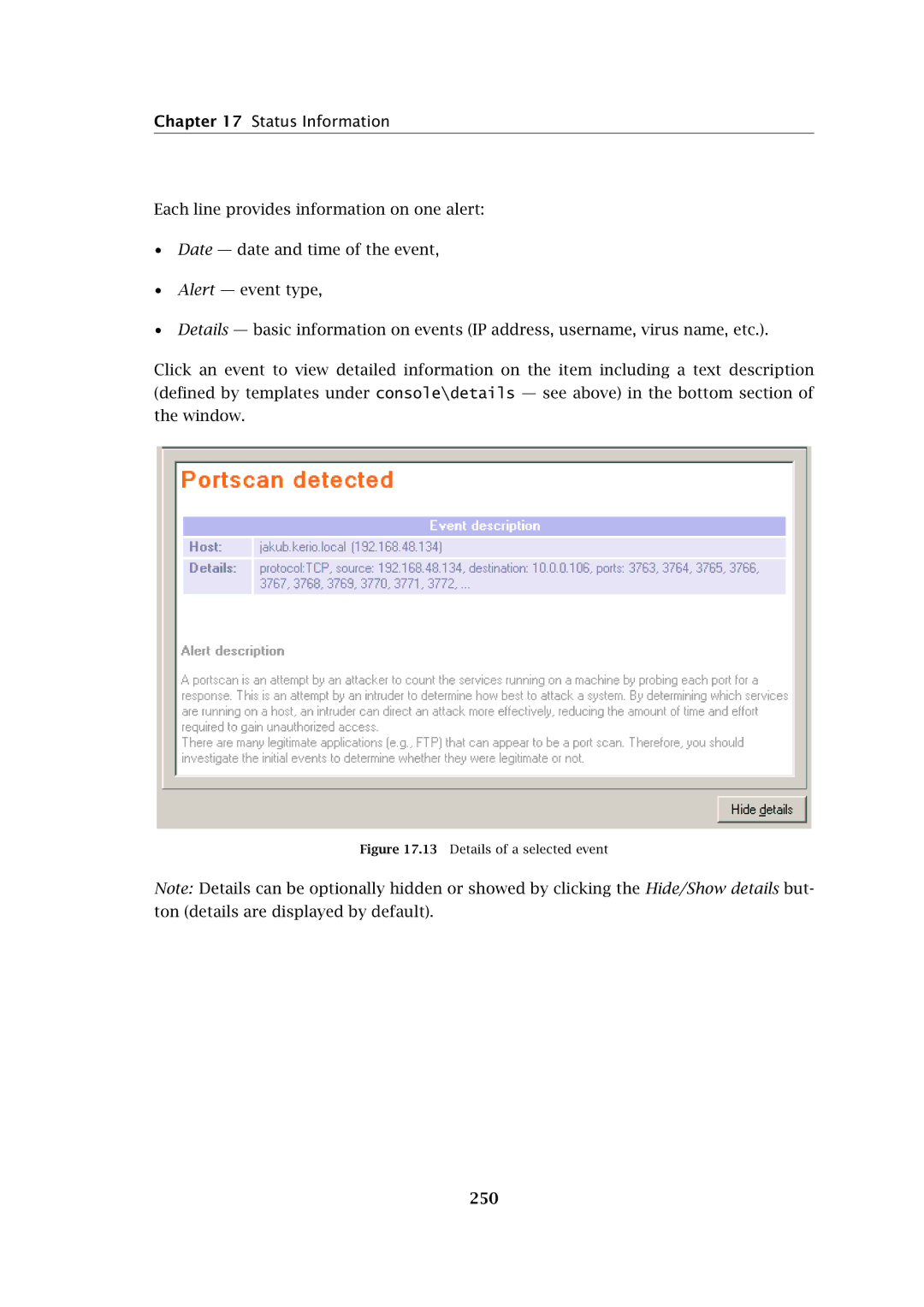 Kerio Tech Firewall6 manual 250, Details of a selected event 