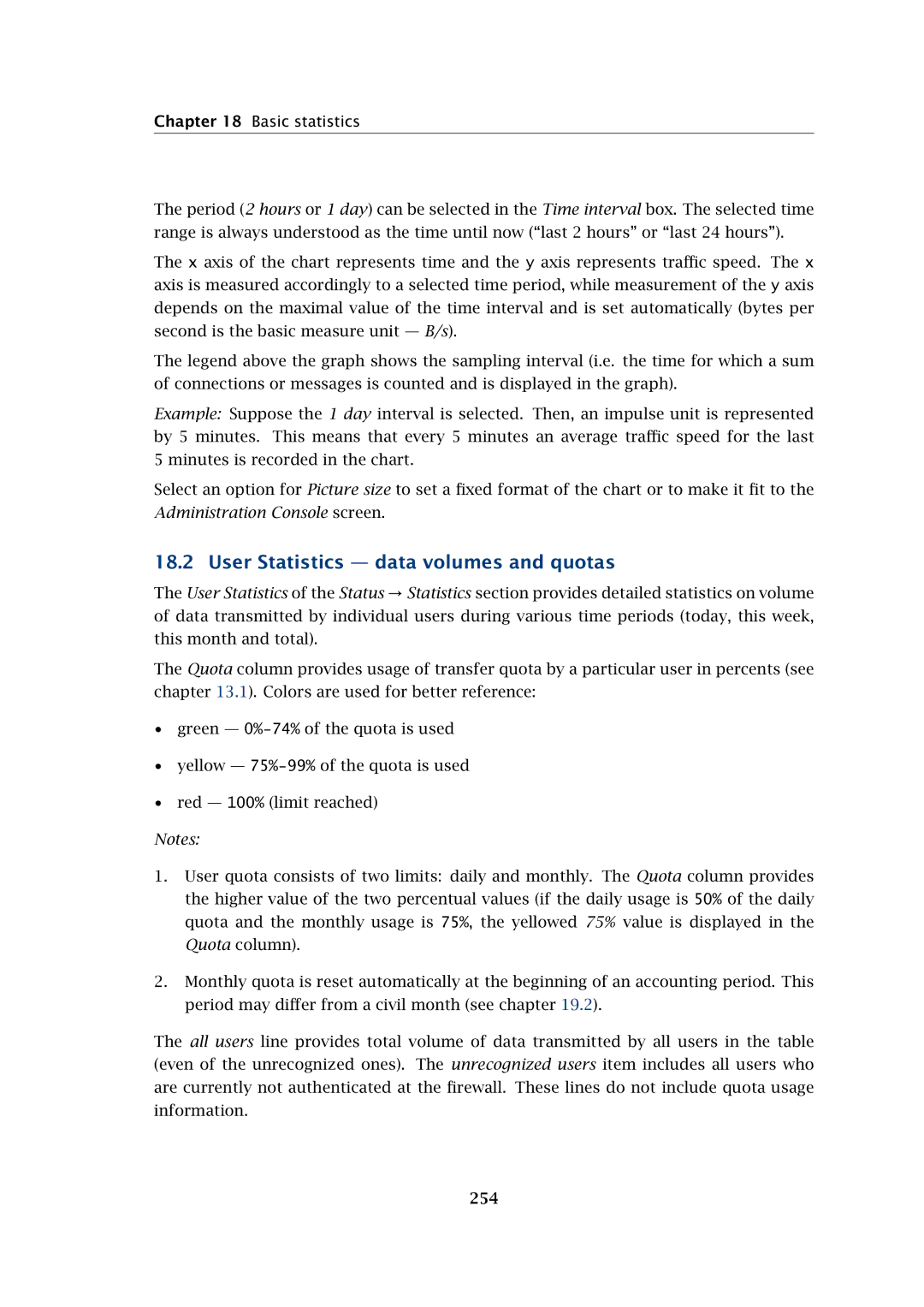 Kerio Tech Firewall6 manual User Statistics data volumes and quotas, 254 