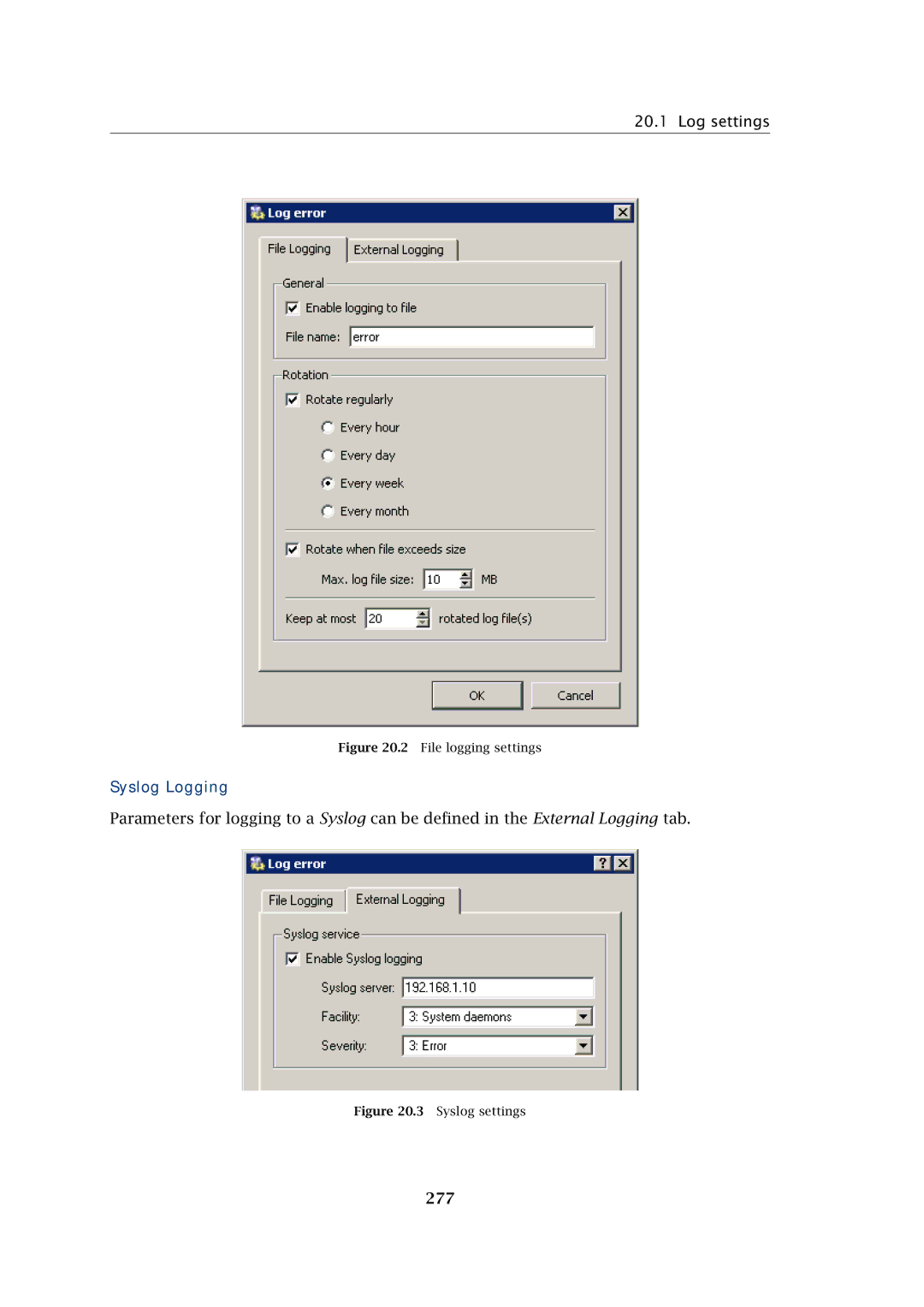 Kerio Tech Firewall6 manual Log settings, Syslog Logging, 277 