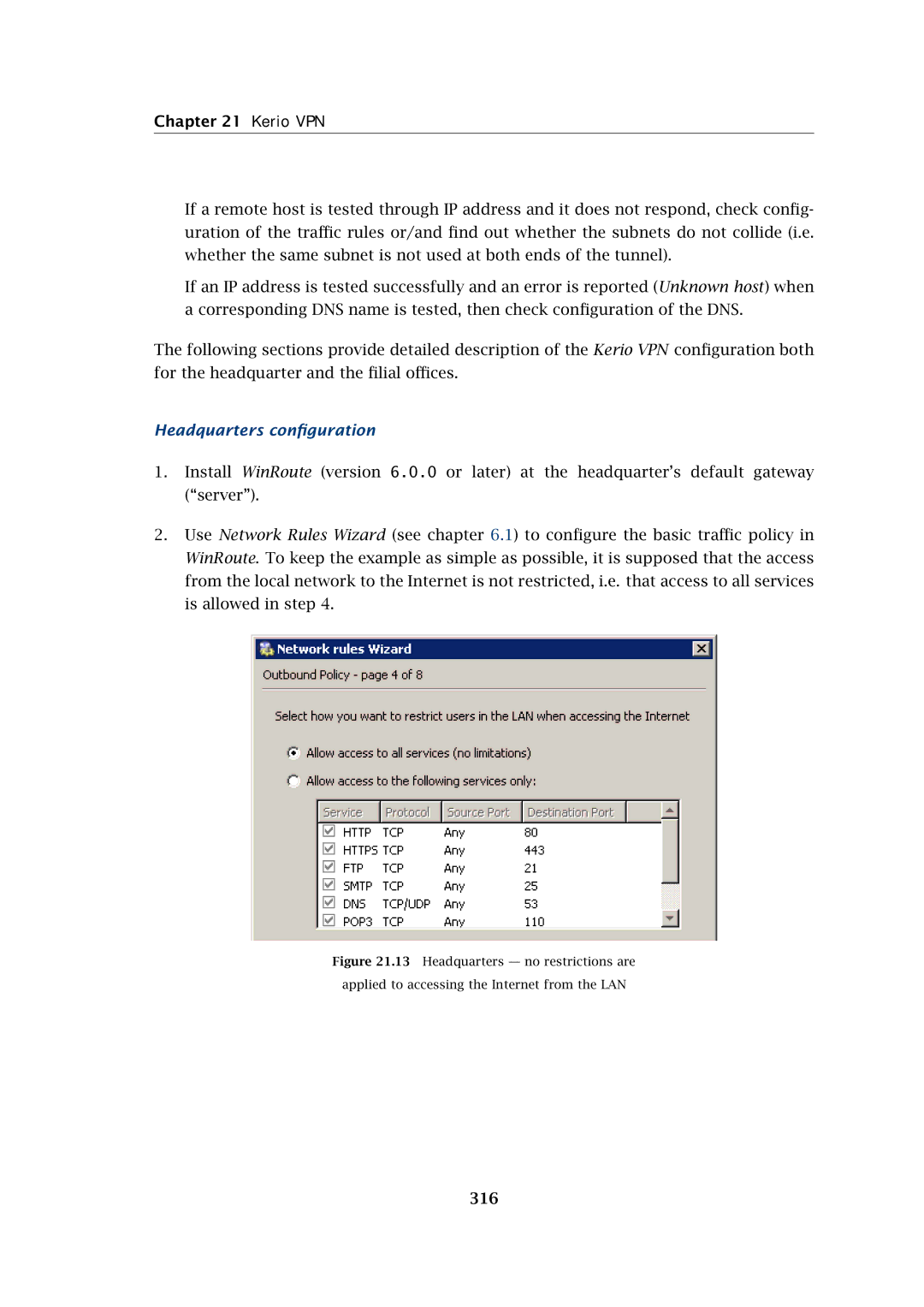 Kerio Tech Firewall6 manual Headquarters conﬁguration, 316 