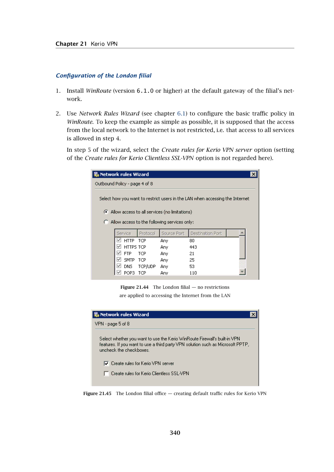 Kerio Tech Firewall6 manual Conﬁguration of the London ﬁlial, 340 