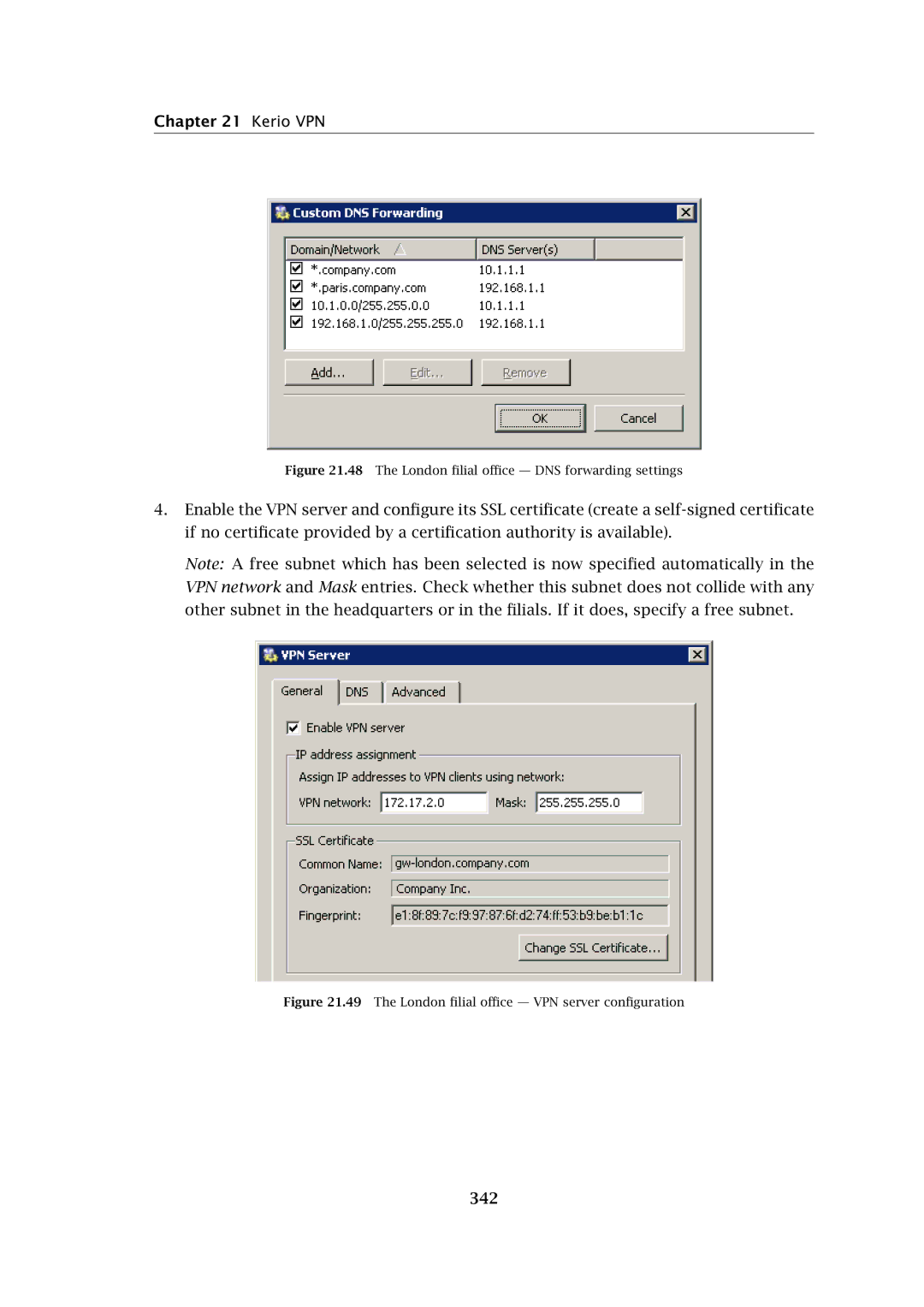 Kerio Tech Firewall6 manual 342, The London ﬁlial oﬃce DNS forwarding settings 