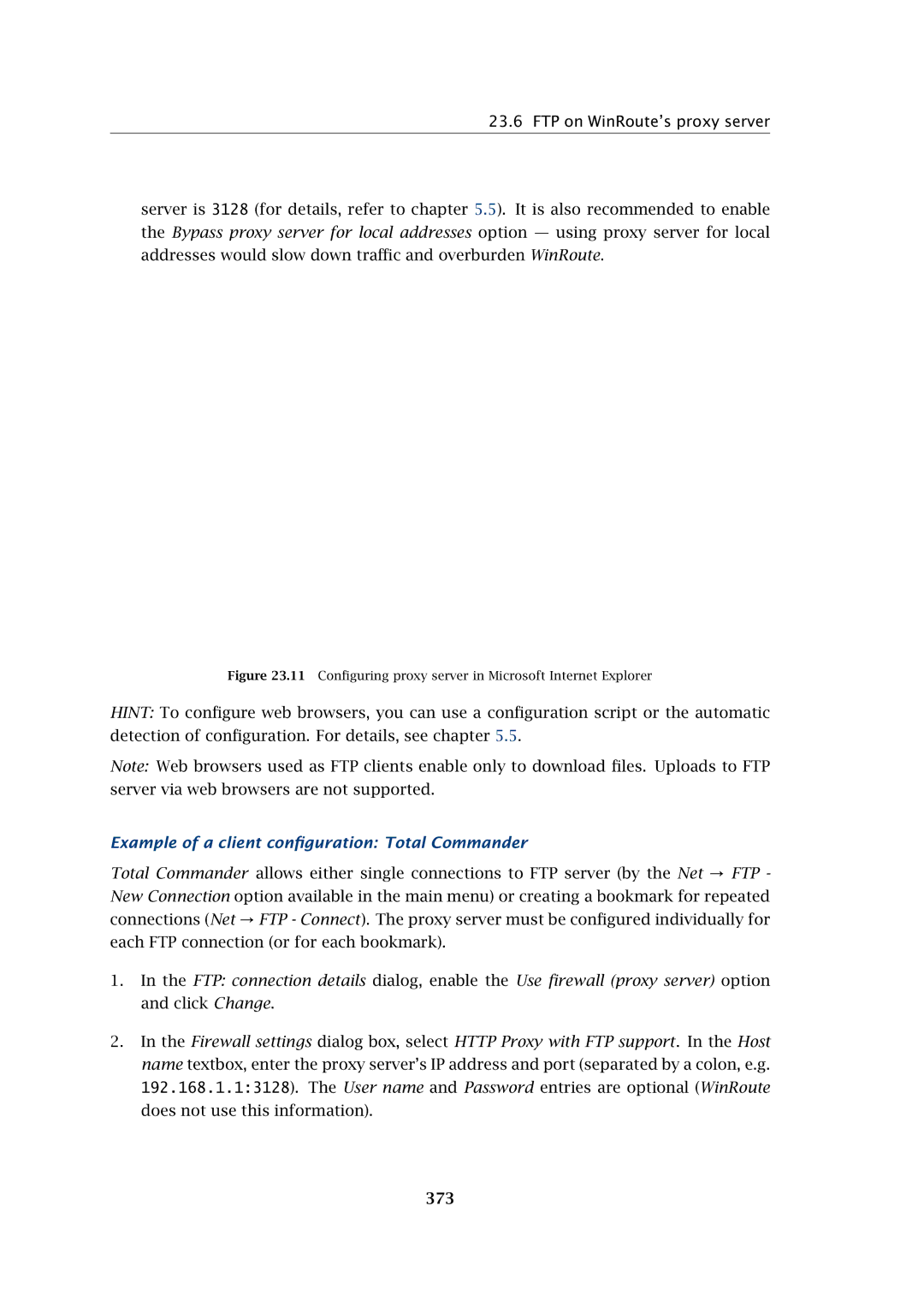 Kerio Tech Firewall6 manual FTP on WinRoute’s proxy server, Example of a client conﬁguration Total Commander, 373 