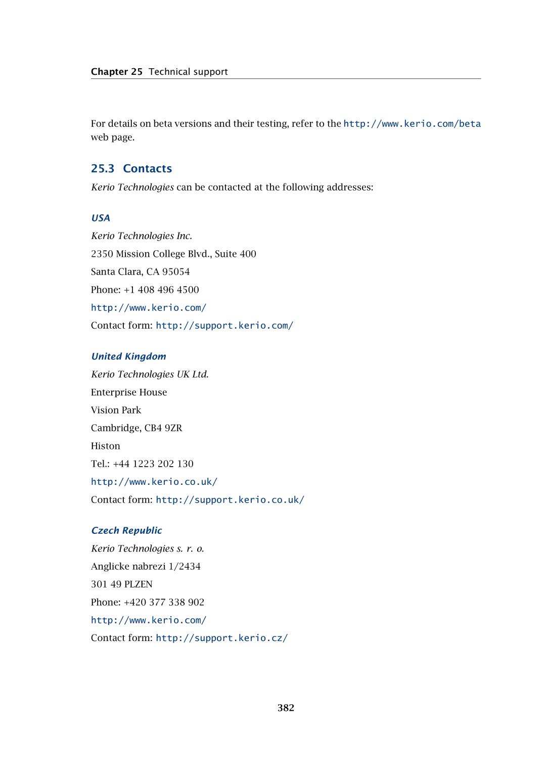 Kerio Tech Firewall6 manual Contacts, United Kingdom, Czech Republic 