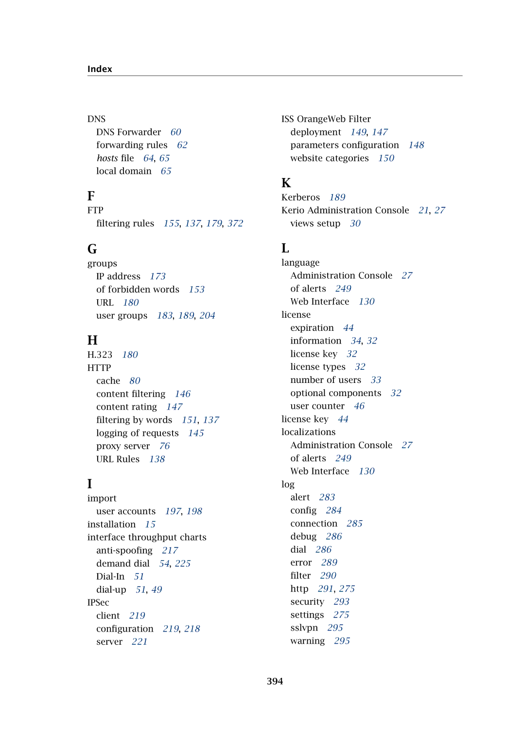 Kerio Tech Firewall6 manual Index, 394 