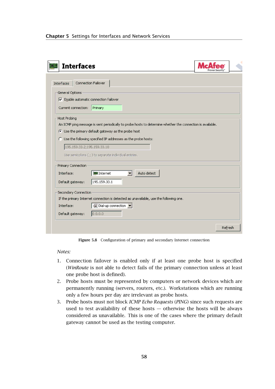 Kerio Tech Firewall6 manual Conﬁguration of primary and secondary Internet connection 