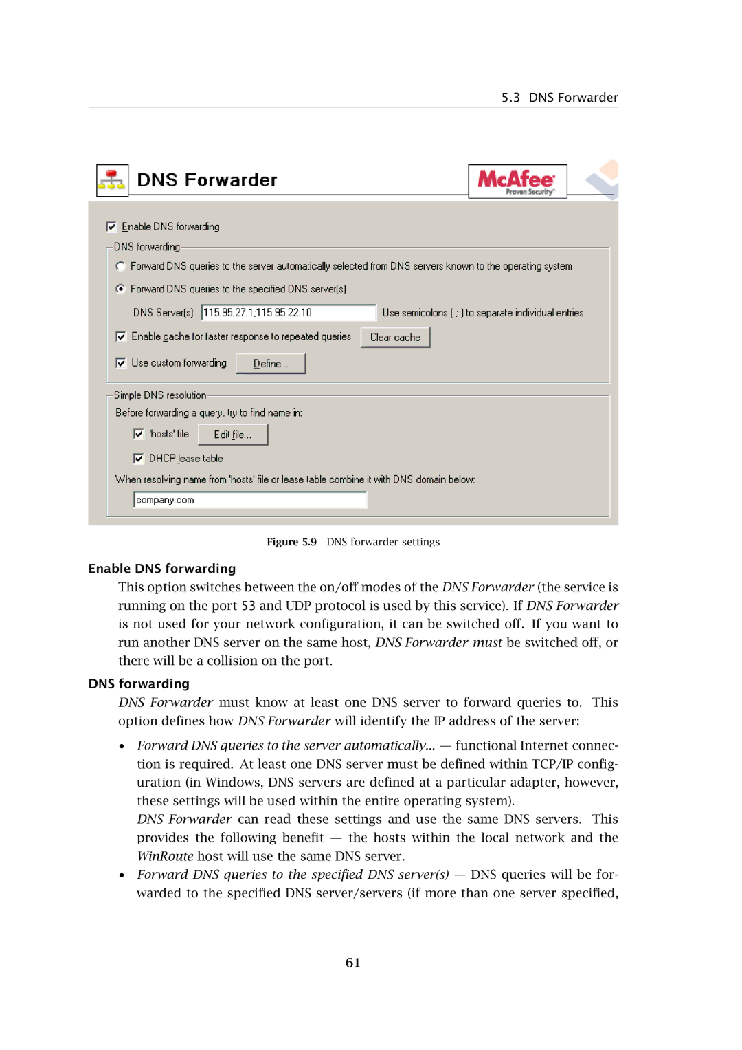 Kerio Tech Firewall6 manual DNS Forwarder, Enable DNS forwarding 