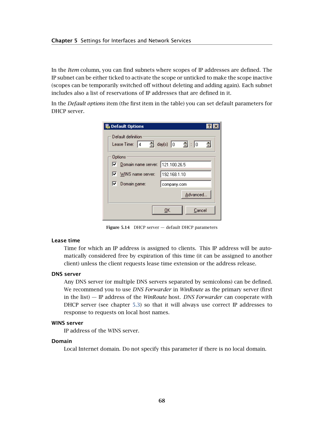 Kerio Tech Firewall6 manual Lease time, DNS server, Wins server, Domain 