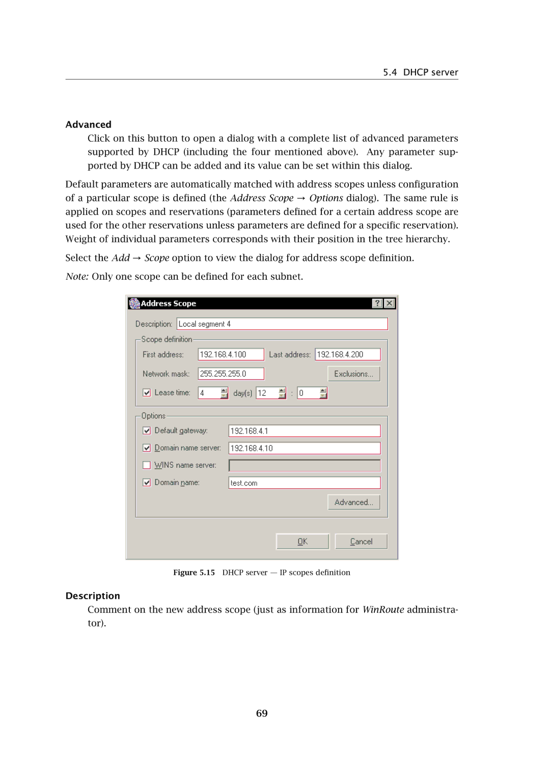 Kerio Tech Firewall6 manual Description, Dhcp server IP scopes deﬁnition 