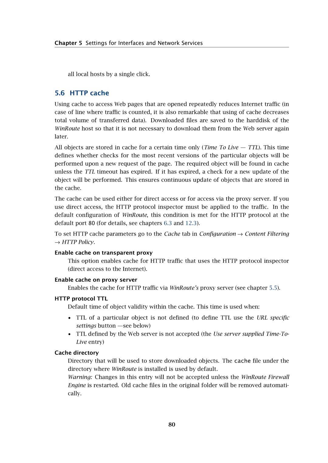 Kerio Tech Firewall6 manual Http cache, Enable cache on transparent proxy, Enable cache on proxy server, Http protocol TTL 