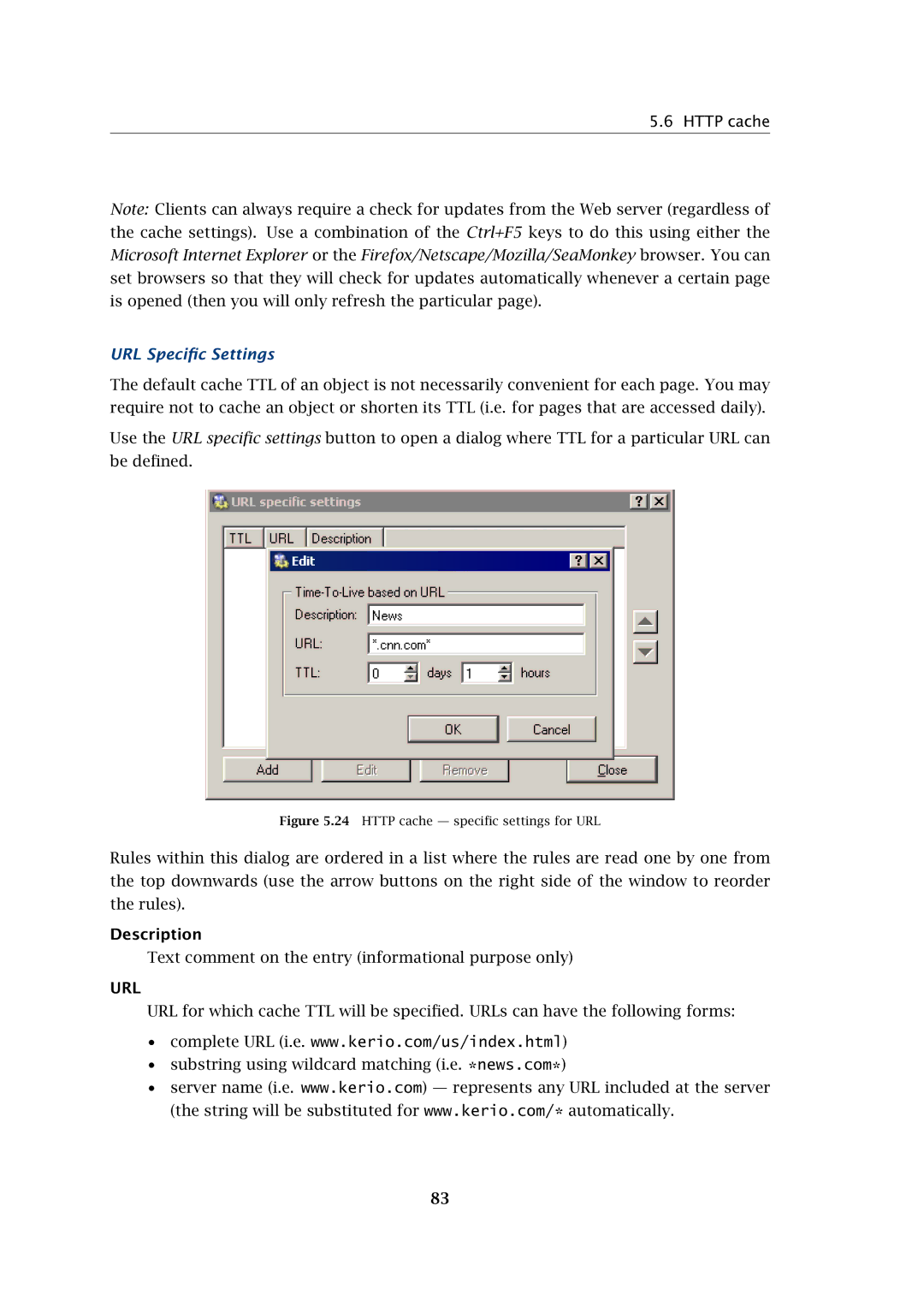 Kerio Tech Firewall6 manual URL Speciﬁc Settings, Url 