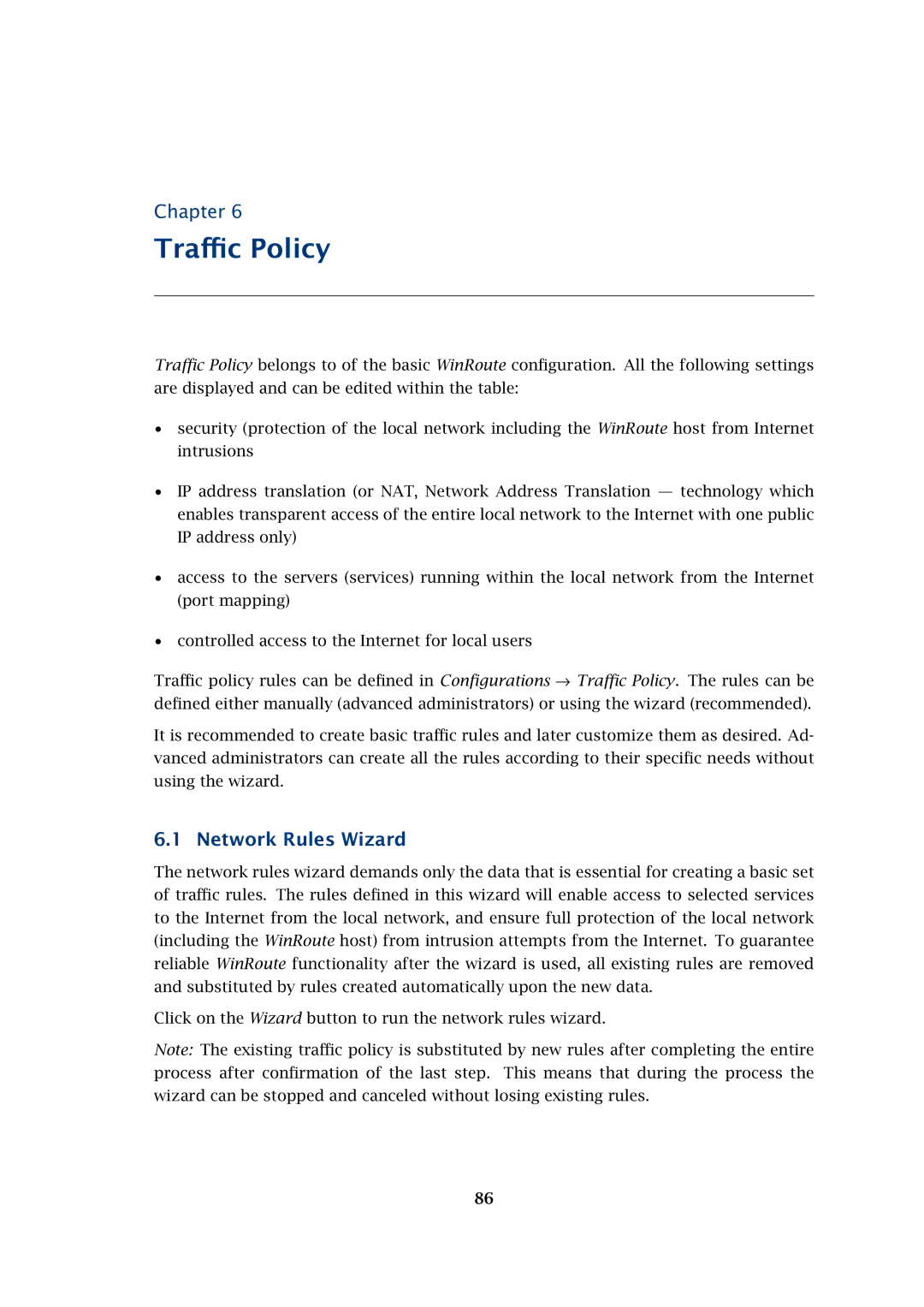 Kerio Tech Firewall6 manual Traﬃc Policy, Network Rules Wizard 