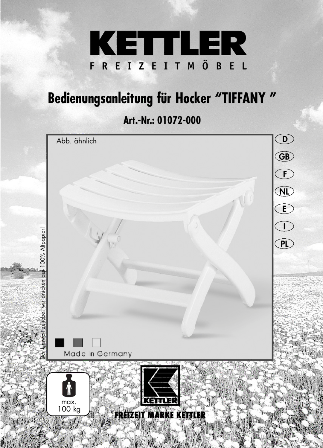 Kettler 01072-000 manual Bedienungsanleitung für Hocker Tiffany 