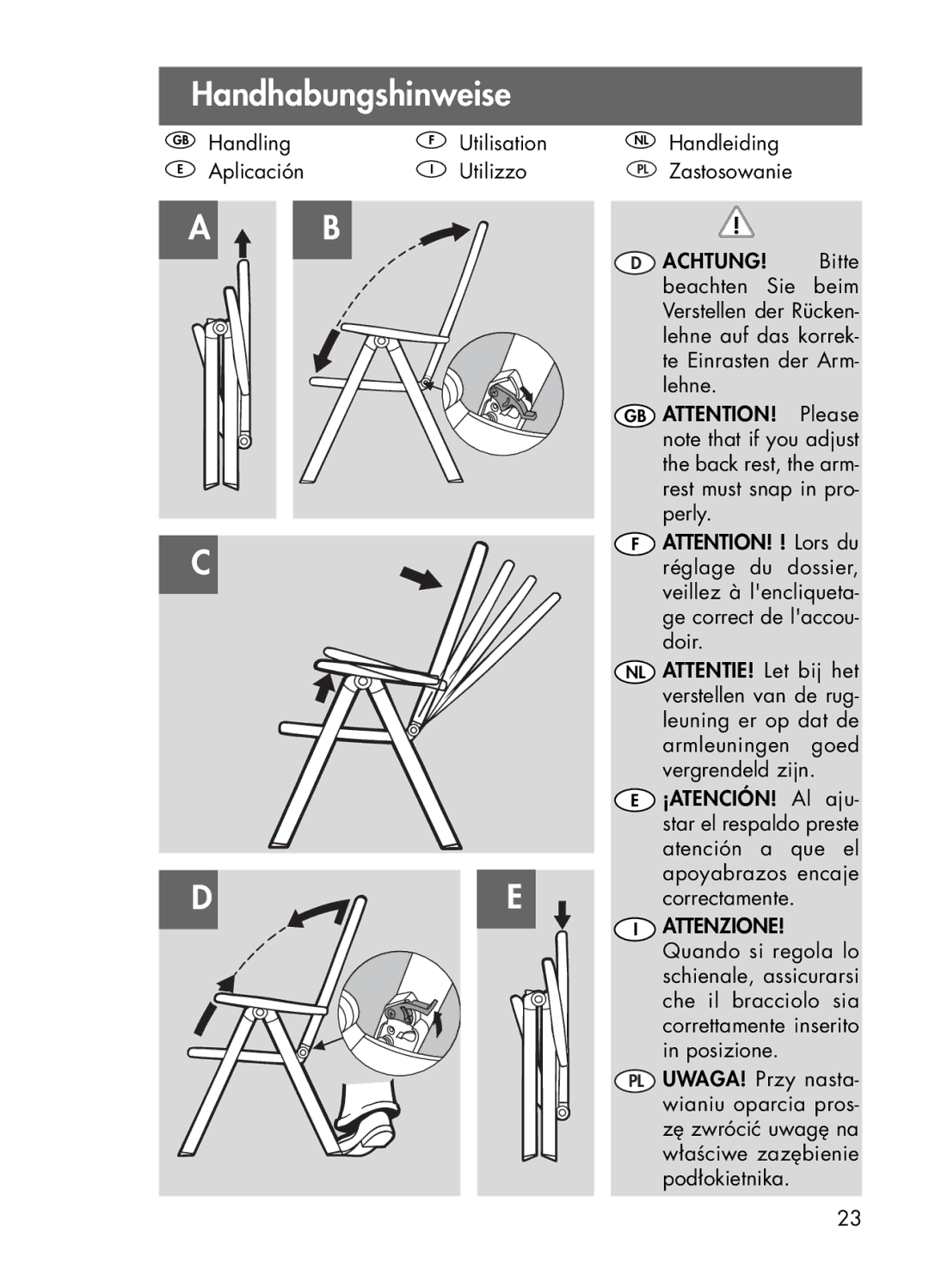 Kettler 01438-000, 01438-440, 01438-100, 01438-200 manual Handhabungshinweise 