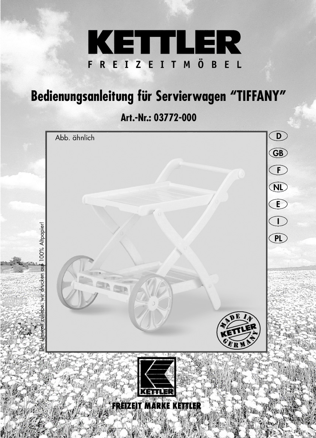 Kettler 03772-000 manual Bedienungsanleitung für Servierwagen Tiffany 