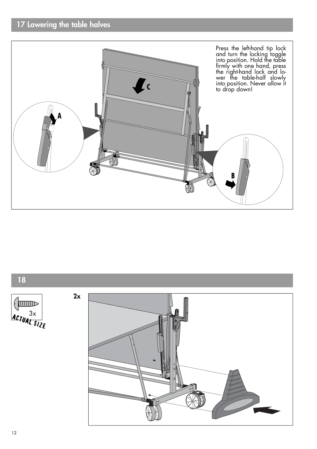Kettler 07162-490, 07122-490 owner manual Lowering the table halves 