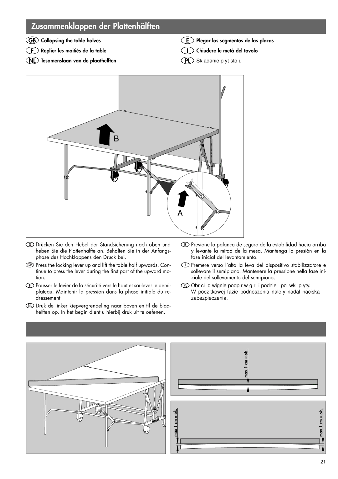 Kettler 07175-000/-500, 07135-000/-500 manual Zusammenklappen der Plattenhälften 