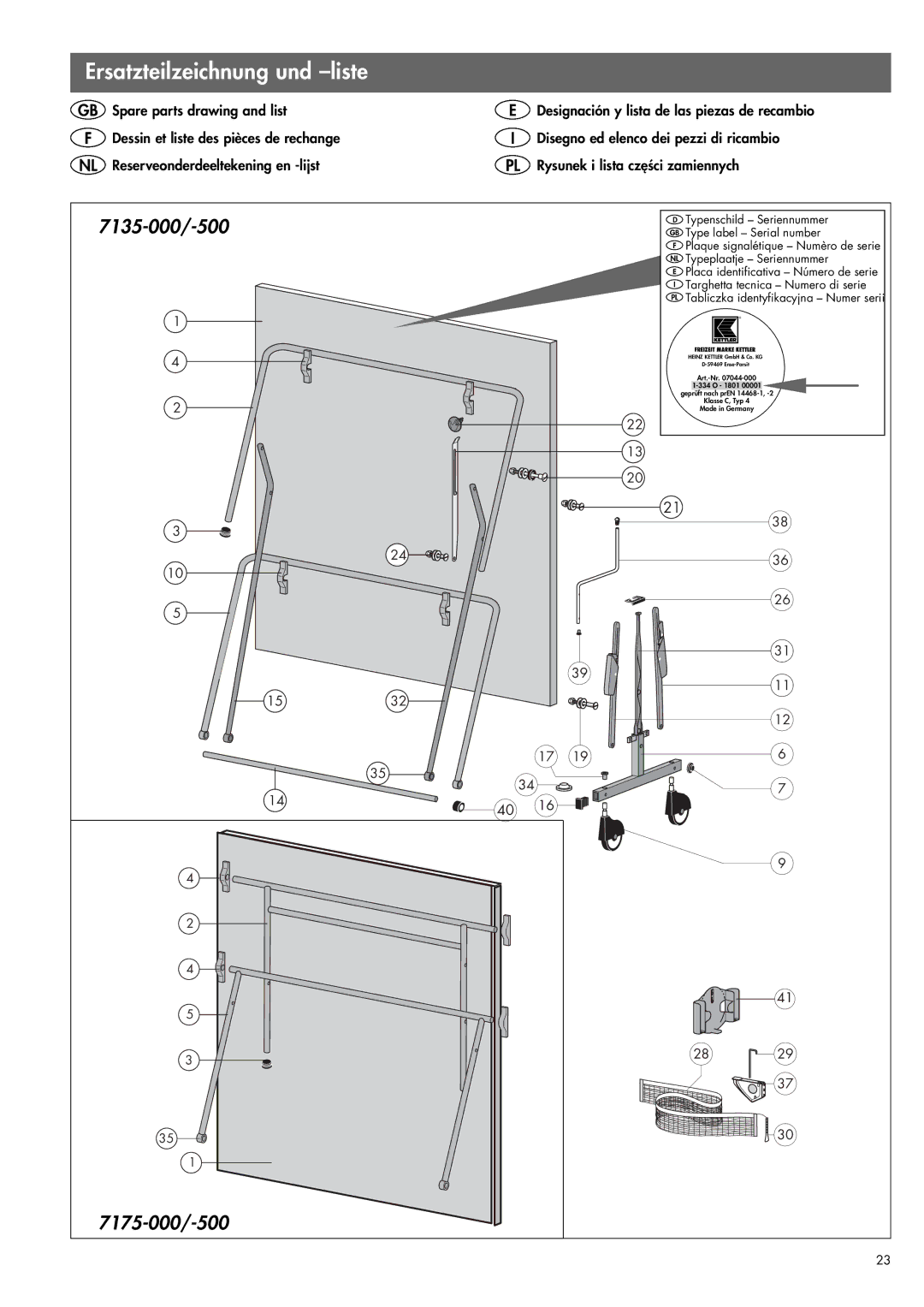 Kettler 07175-000/-500, 07135-000/-500 manual 