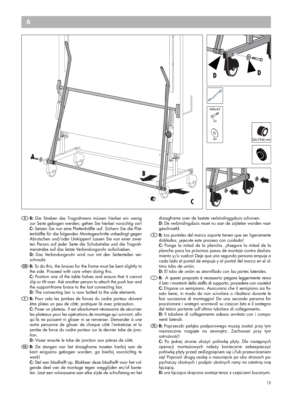 Kettler 07175-000/-500, 07135-000/-500 manual M8x45 26x19x6 mm 