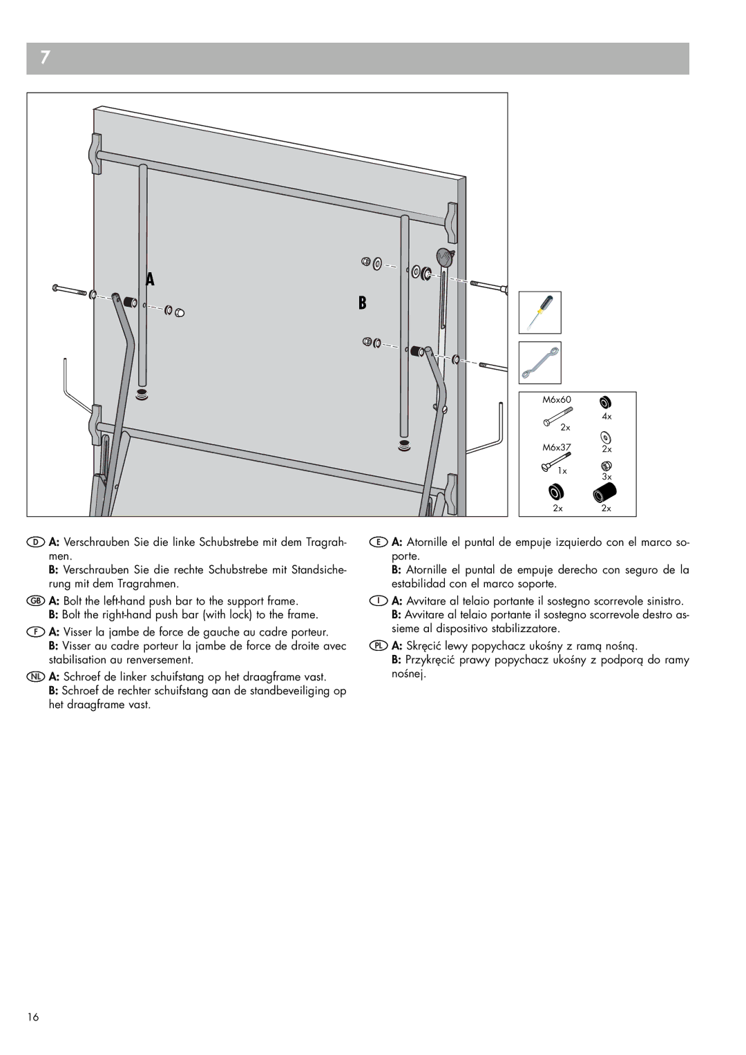 Kettler 07135-000/-500, 07175-000/-500 manual M6x60 M6x37 