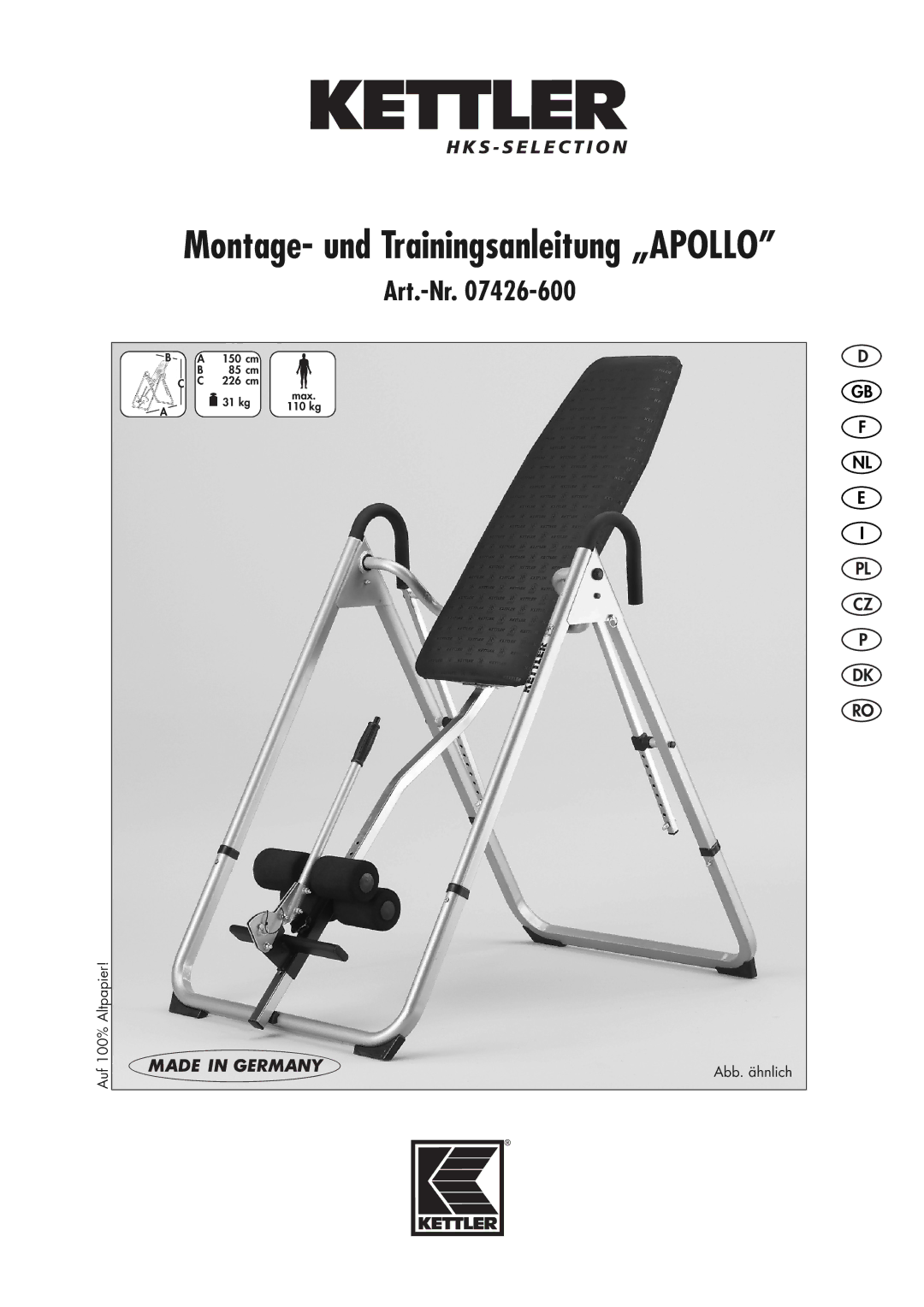 Kettler 07426-600 manual Auf 100% Altpapier, Abb. ähnlich 