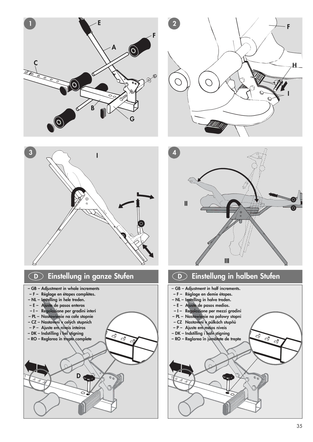 Kettler 07426-600 manual Einstellung in ganze Stufen, Einstellung in halben Stufen 