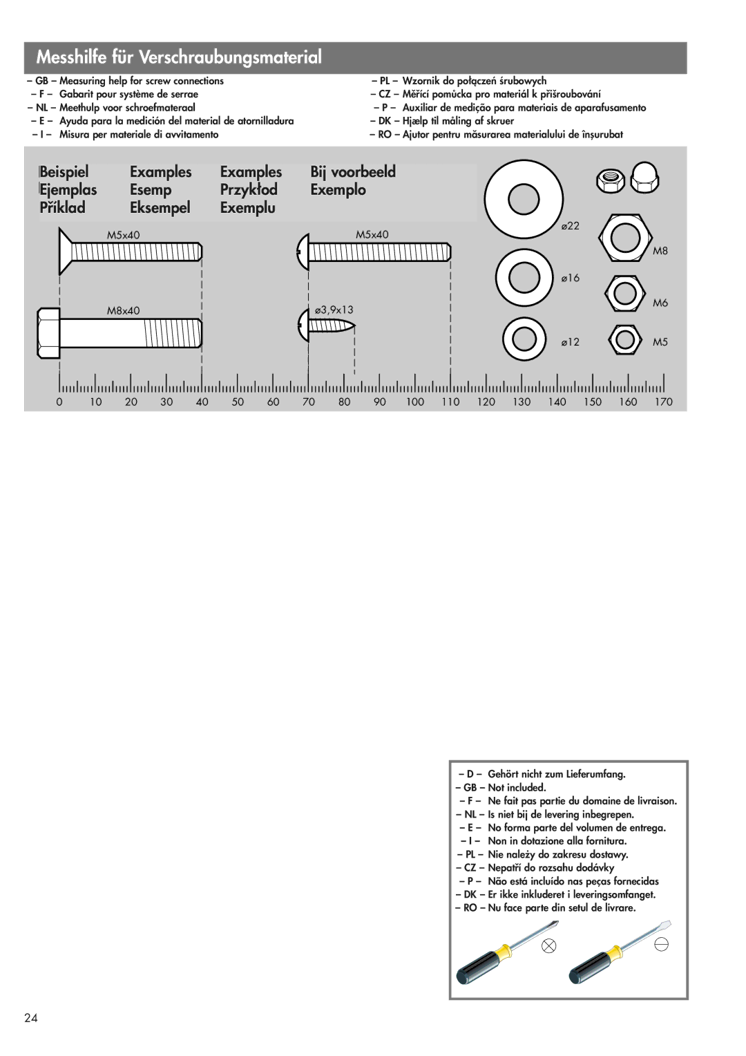 Kettler 07426-600 manual Messhilfe für Verschraubungsmaterial 