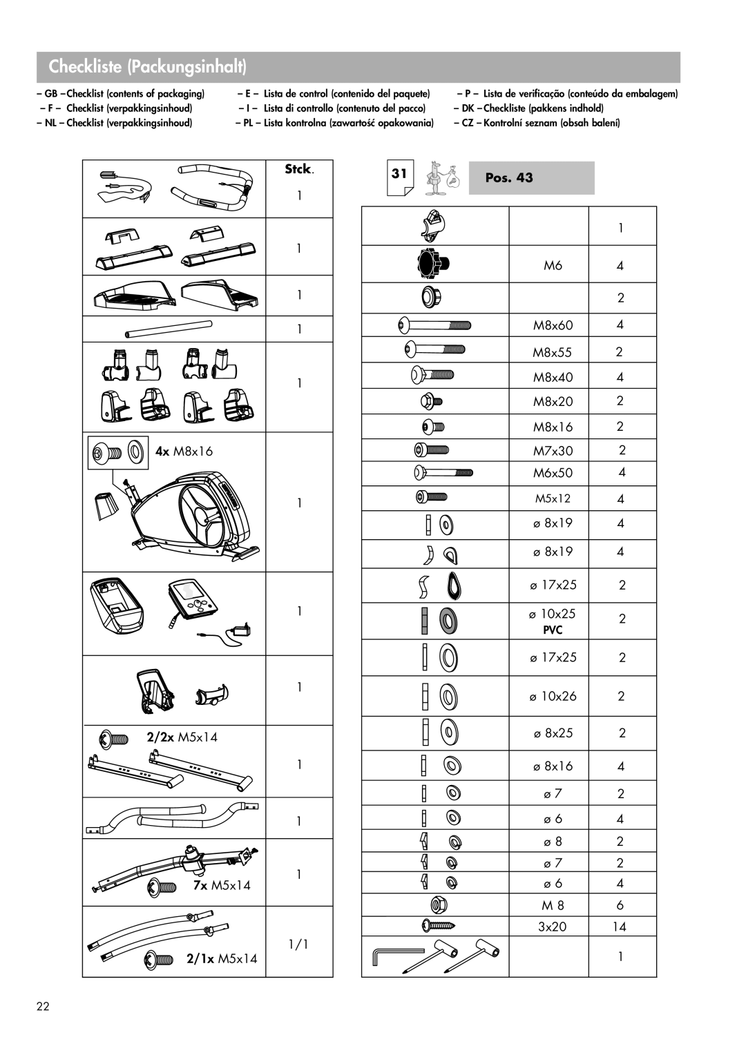 Kettler 07644-000 manual Checkliste Packungsinhalt, Checklist verpakkingsinhoud 